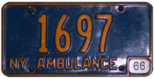 The license plate from our first ambulance in 1966.